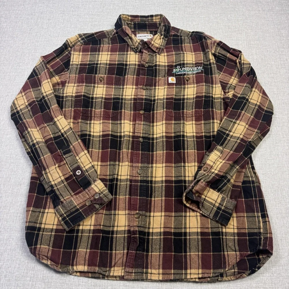Carhartt Flannel Shirt Men L Multicolor Plaid Long Sleeve Button Cotton Workwear